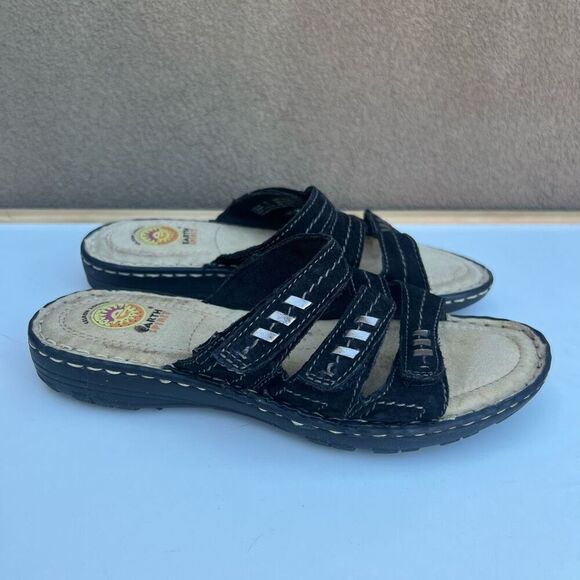 Earth Spirit Womens Size 7 Megan Sandals Comfort Shoes Black Leather Adjustable - Picture 1 of 7